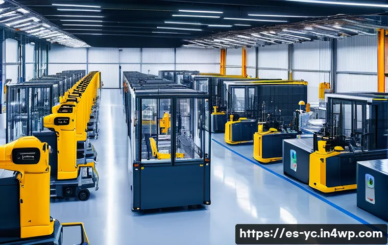 리쇼어링을 통한 제조업의 경쟁력 강화 - A modern industrial factory located near a bustling Spanish urban market, featuring advanced robotic...