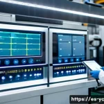 Home 21 리쇼어링의 현실적인 도전 과제 - A modern manufacturing factory interior in a developed European country, showcasing advanced robotic...